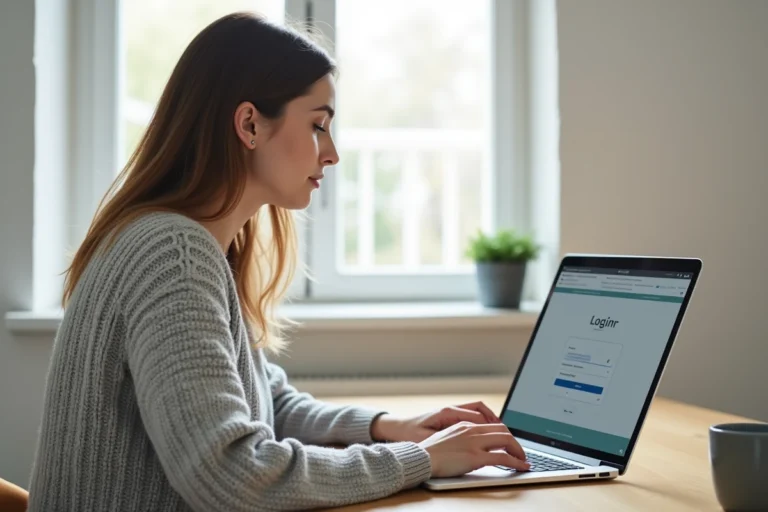 Femme connectée à son compte Wannonce sur un ordinateur portable dans un bureau à domicile
