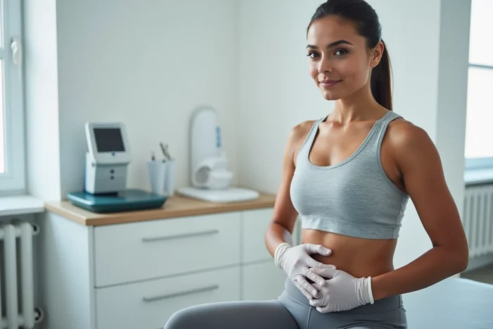 Patiente assise en consultation médicale pour un traitement par injection pour perdre du poids